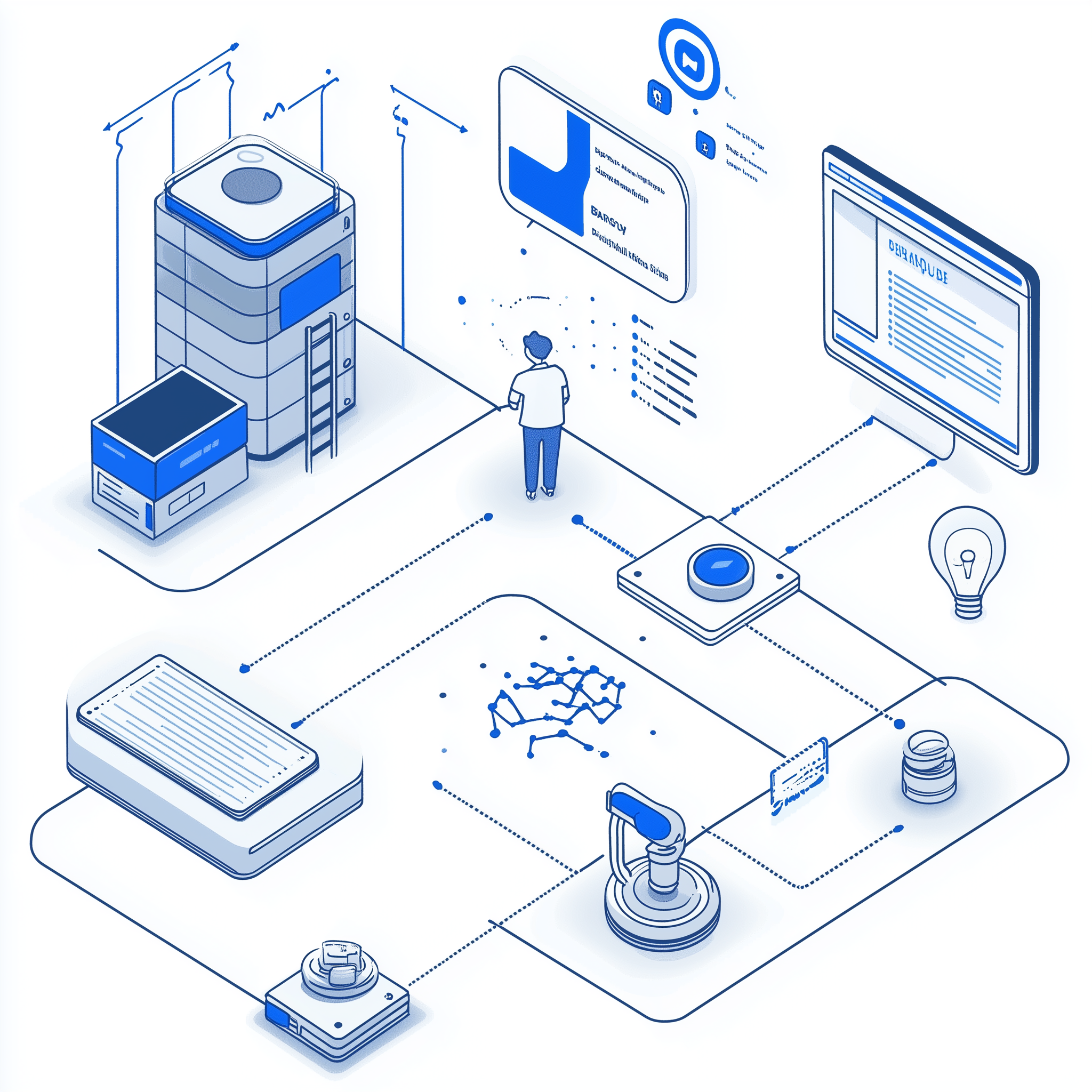 a human on a futurist IT environnment. Screen are projected on wall 