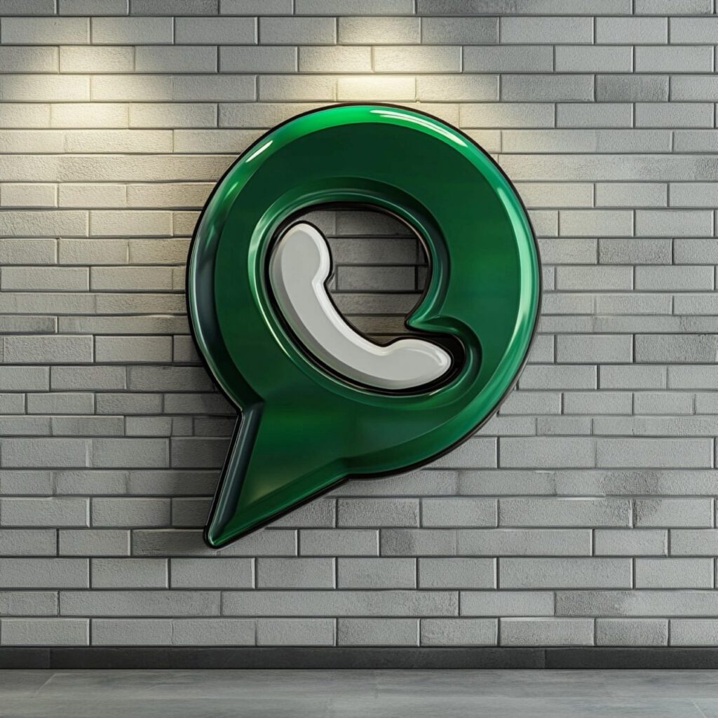 le logo géant de WhatsApp sur un mur de brique 